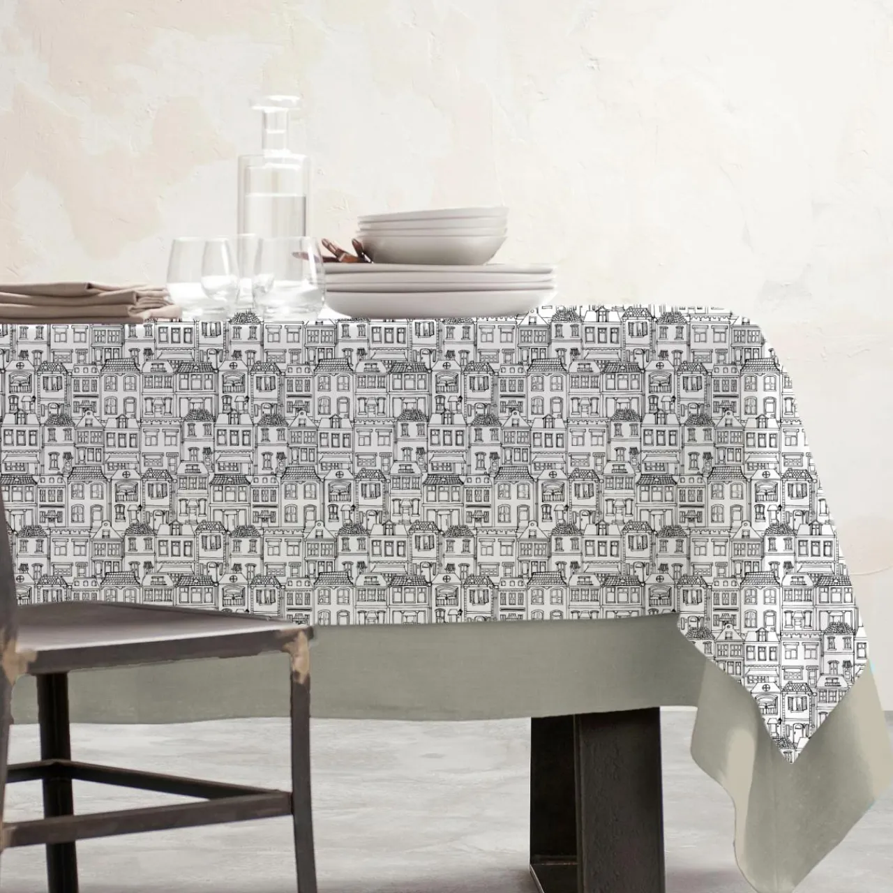EMINZA Nappe rectangulaire coton enduit (150 x 250 cm) Home e Gris Outlet