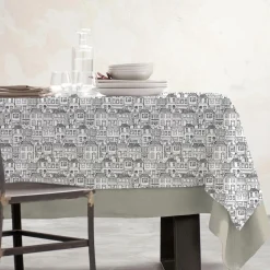 EMINZA Nappe rectangulaire coton enduit (150 x 350 cm) Home e Gris Best