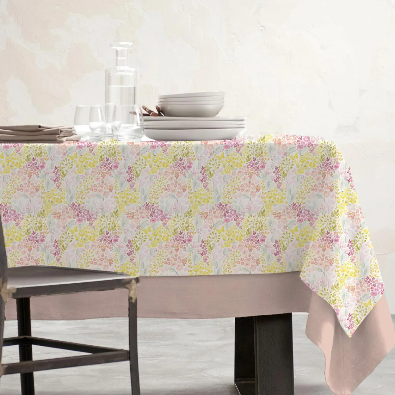 EMINZA Nappe rectangulaire coton enduit (150 x 350 cm) Paquerettes Multicolore