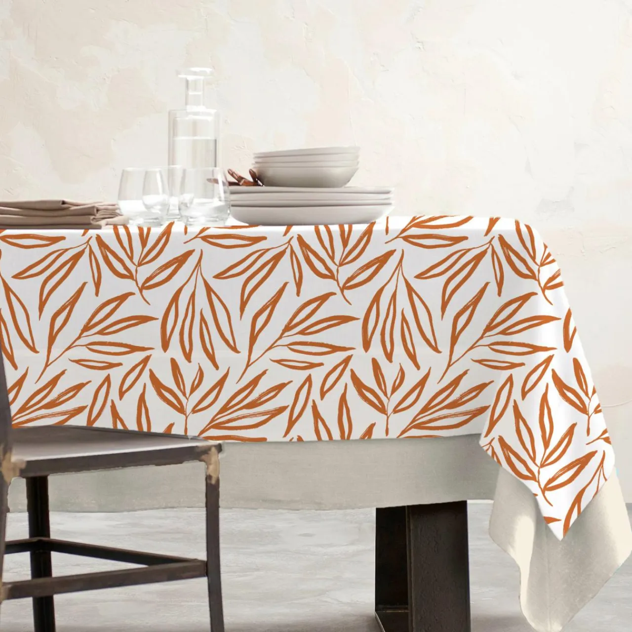 EMINZA Nappe rectangulaire coton enduit (150 x 350 cm) Galice Terracotta New