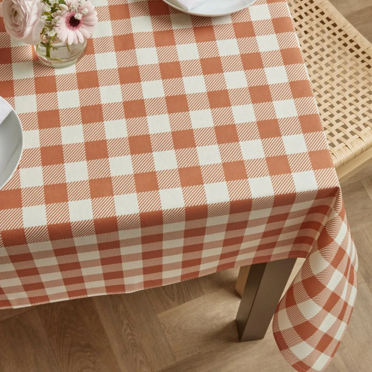 EMINZA Nappe rectangulaire coton enduit (150 x 250 cm) Vichy Terracotta