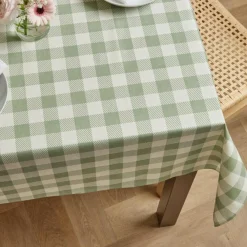 EMINZA Nappe rectangulaire coton enduit (150 x 350 cm) Vichy Vert sauge Best