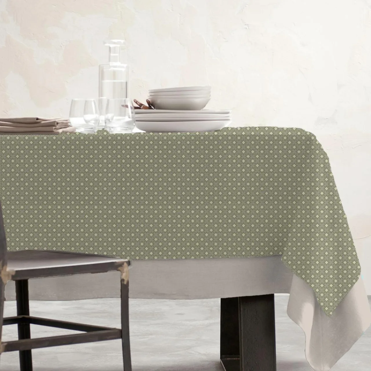 EMINZA Nappe rectangulaire coton enduit (150 x 250 cm) Gloria e Vert Sale