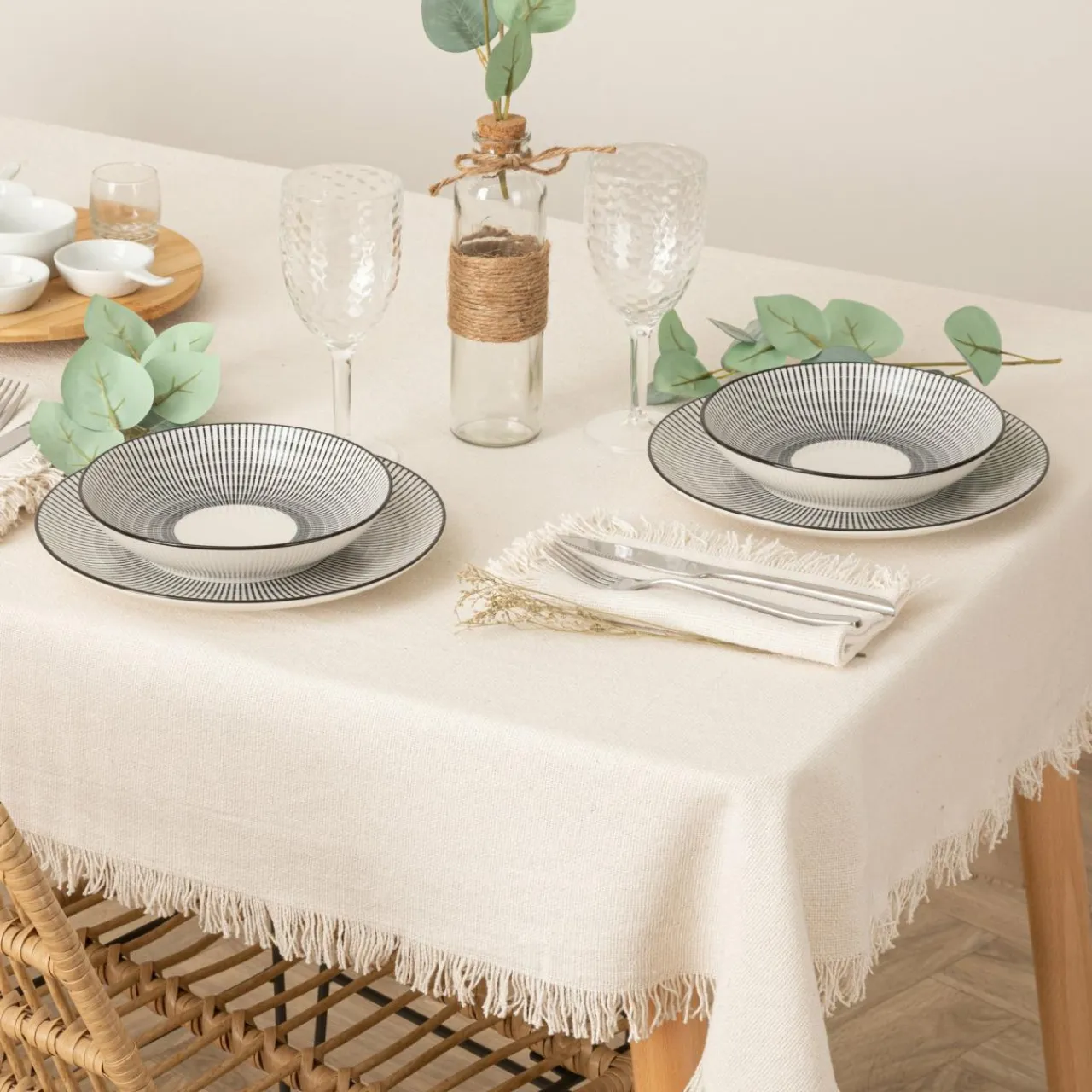 ATMOSPHERA Nappe rectangulaire coton (150 x 250 cm) Maha he Blanc Discount