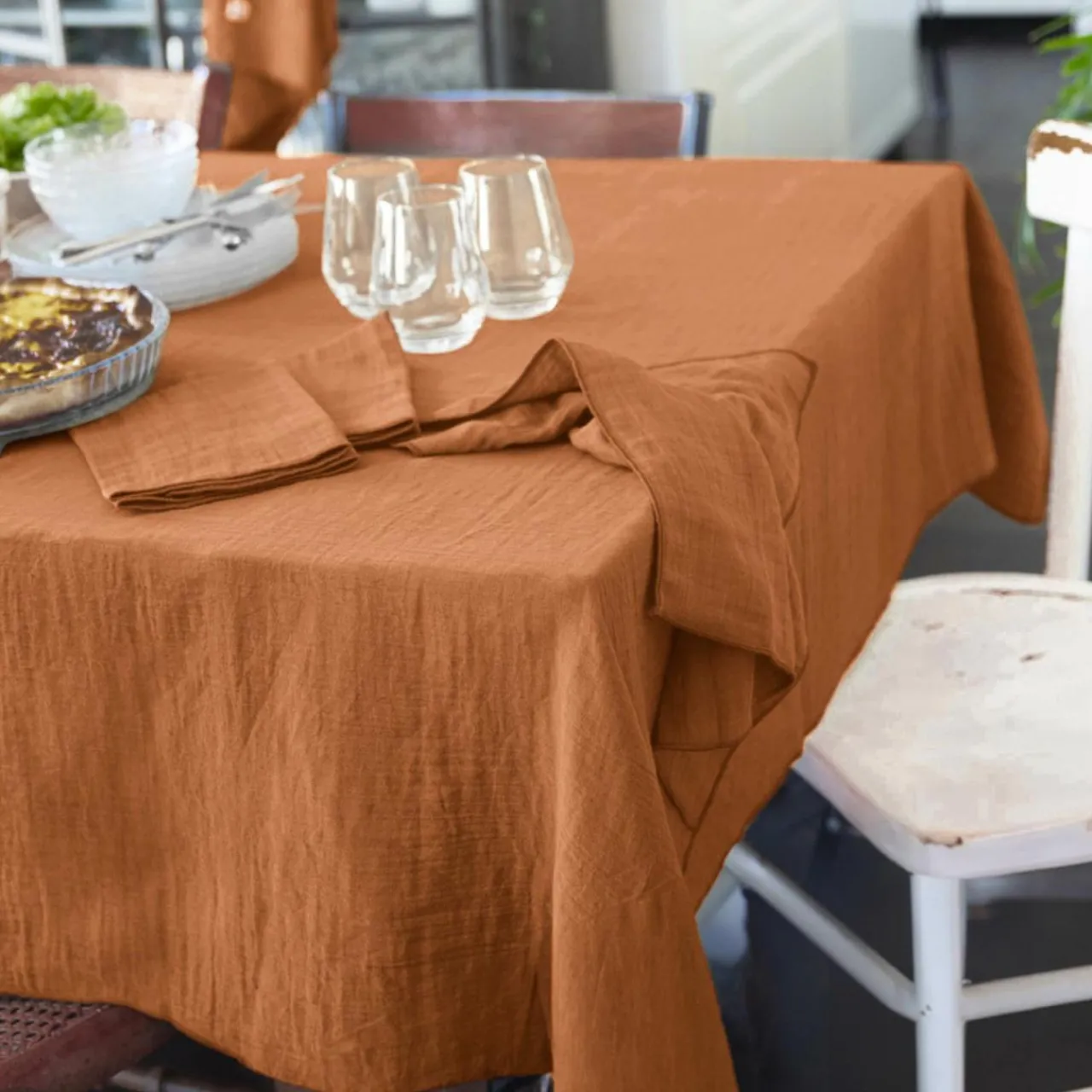 EMINZA Nappe rectangulaire gaze de coton (150 x 250 cm) Gaïa Abricot Discount