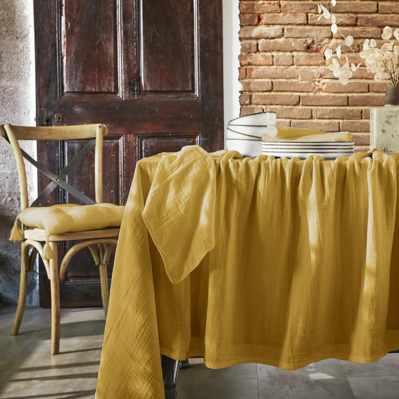 EMINZA Nappe rectangulaire gaze de coton (150 x 250 cm) Gaïa Jaune safran
