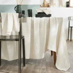 EMINZA Nappe rectangulaire gaze de coton (150 x 350 cm) Gaïa vichy Beige Best