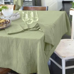 EMINZA Nappe rectangulaire gaze de coton (150 x 350 cm) Gaïa Vert tilleul Online