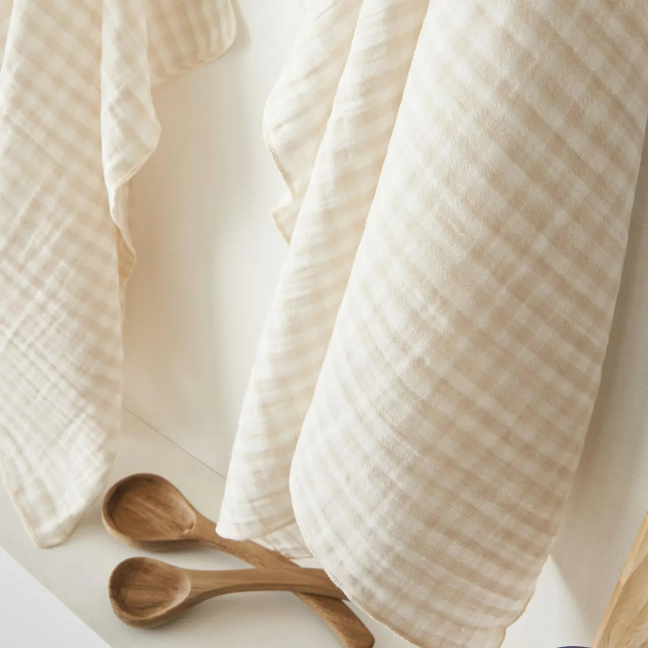 EMINZA Nappe rectangulaire gaze de coton (150 x 250 cm) Gaïa vichy Beige Best