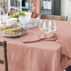 EMINZA Nappe rectangulaire gaze de coton (150 x 250 cm) Gaïa Rose Pêche Clearance