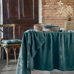 EMINZA Nappe rectangulaire gaze de coton (150 x 350 cm) Gaïa Bleu canard Outlet