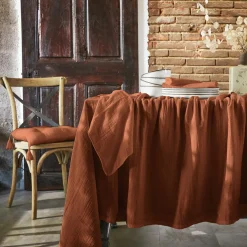 EMINZA Nappe rectangulaire gaze de coton (150 x 350 cm) Gaïa Terracotta Outlet