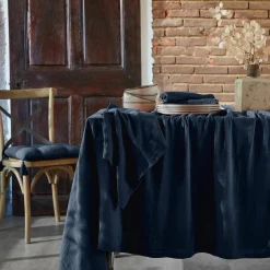 EMINZA Nappe rectangulaire gaze de coton (150 x 250 cm) Gaïa Bleu nuit Discount