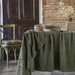 EMINZA Nappe rectangulaire gaze de coton (150 x 350 cm) Gaïa Vert romarin