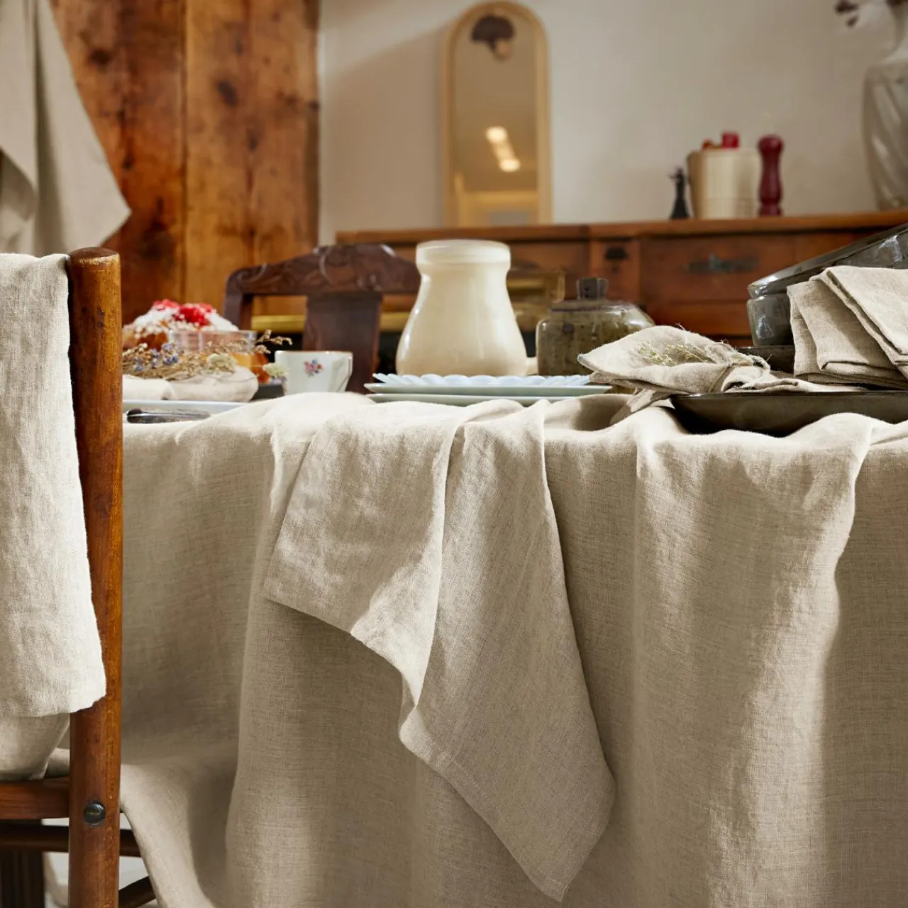 EMINZA Nappe rectangulaire lin lavé (170 x 250 cm) Louise Beige New
