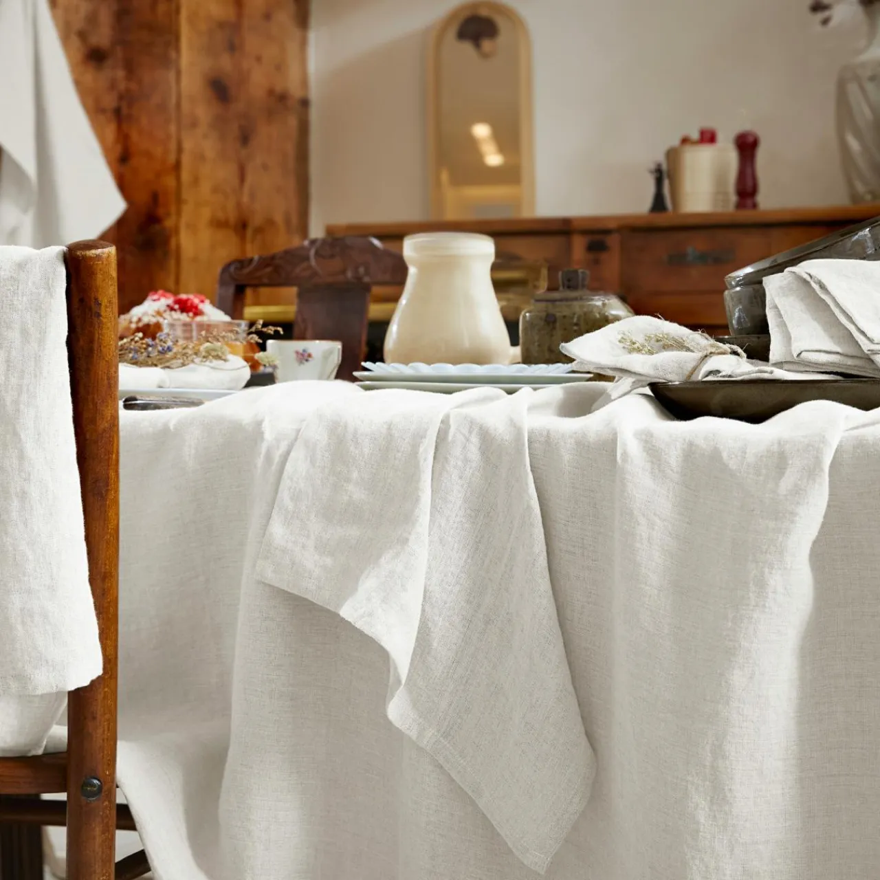 EMINZA Nappe rectangulaire lin lavé (170 x 350 cm) Louise he Blanc Discount