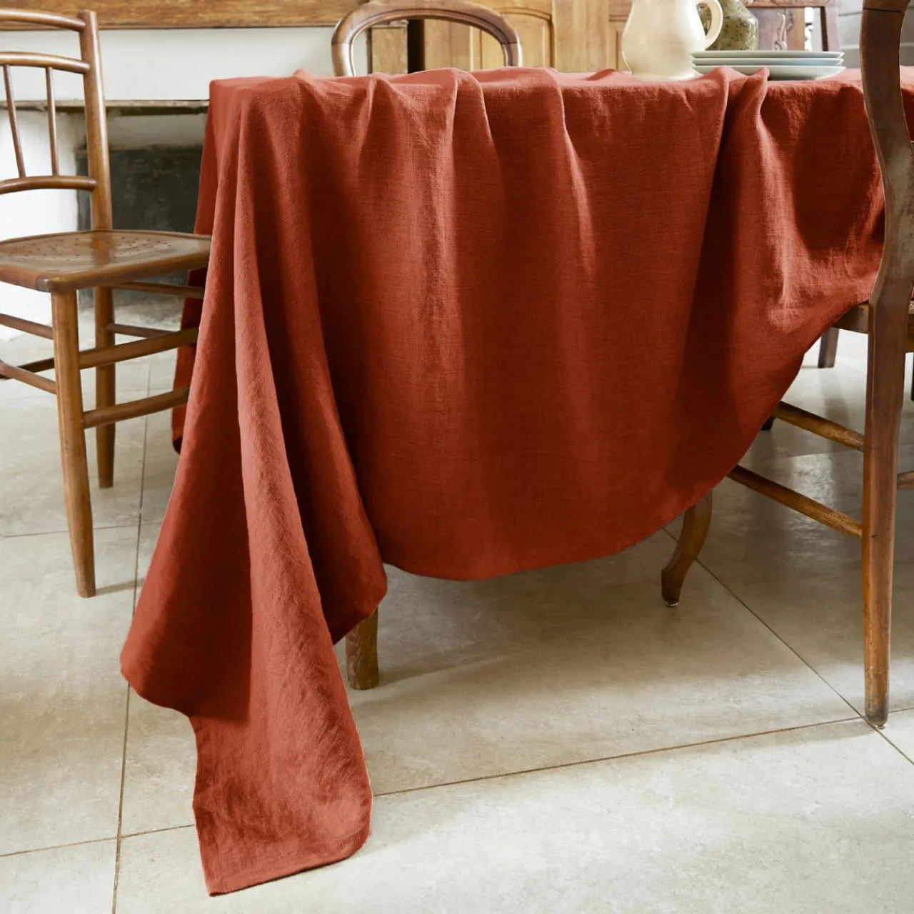 EMINZA Nappe rectangulaire lin lavé (170 x 350 cm) Louise Terracotta Sale