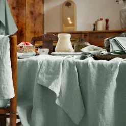 EMINZA Nappe rectangulaire lin lavé (170 x 350 cm) Louise Vert Eucalyptus Outlet
