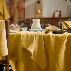 EMINZA Nappe rectangulaire lin lavé (170 x 350 cm) Louise Jaune moutarde New
