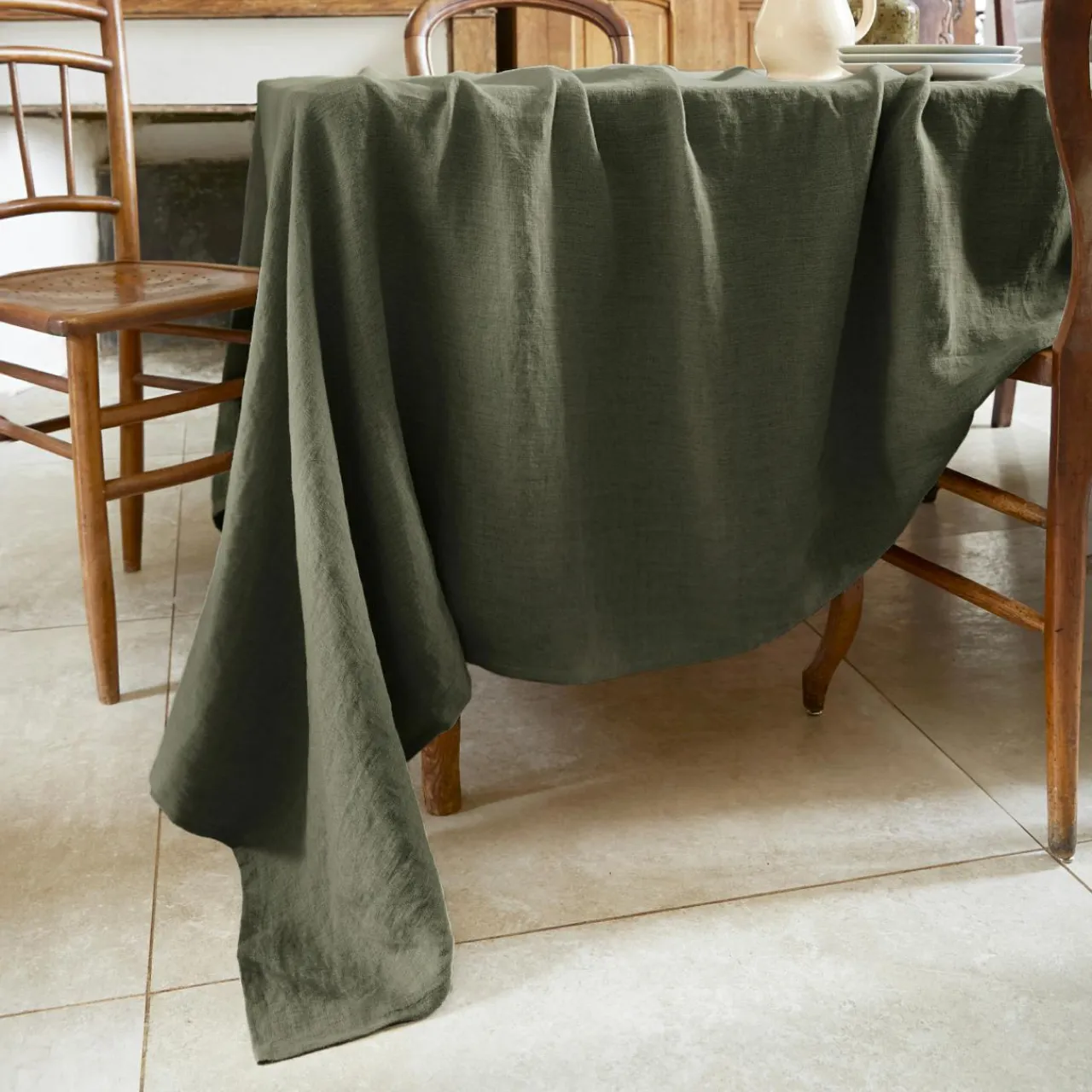 EMINZA Nappe rectangulaire lin lavé (170 x 350 cm) Louise Vert romarin Online