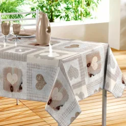 DECORLINE Nappe rectangulaire toile cirée (140 x 240 cm) Cosy Coeur Taupe Clearance