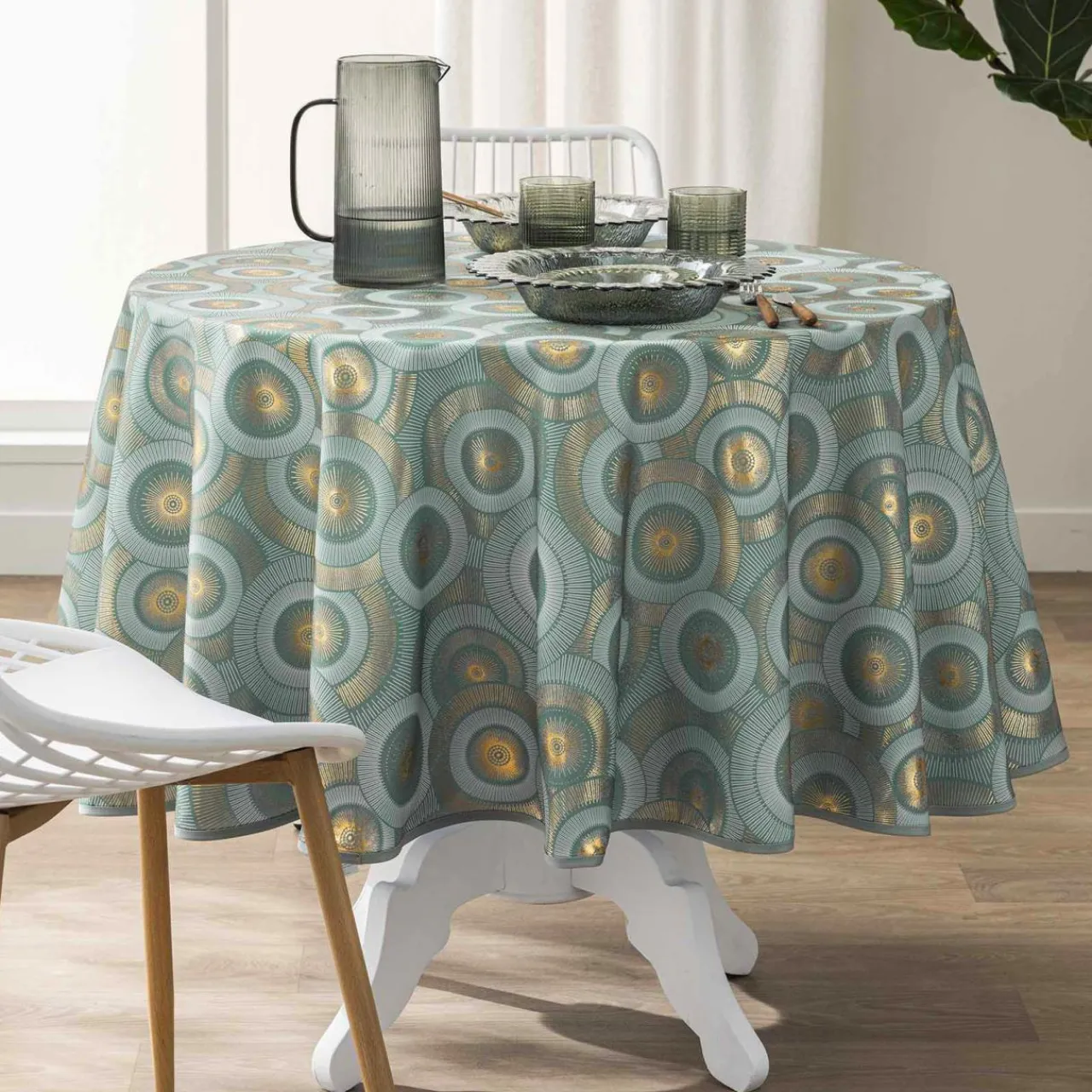 douceur d'intu017drieur Nappe ronde anti tache (180 cm) Eclipse Vert sauge Outlet