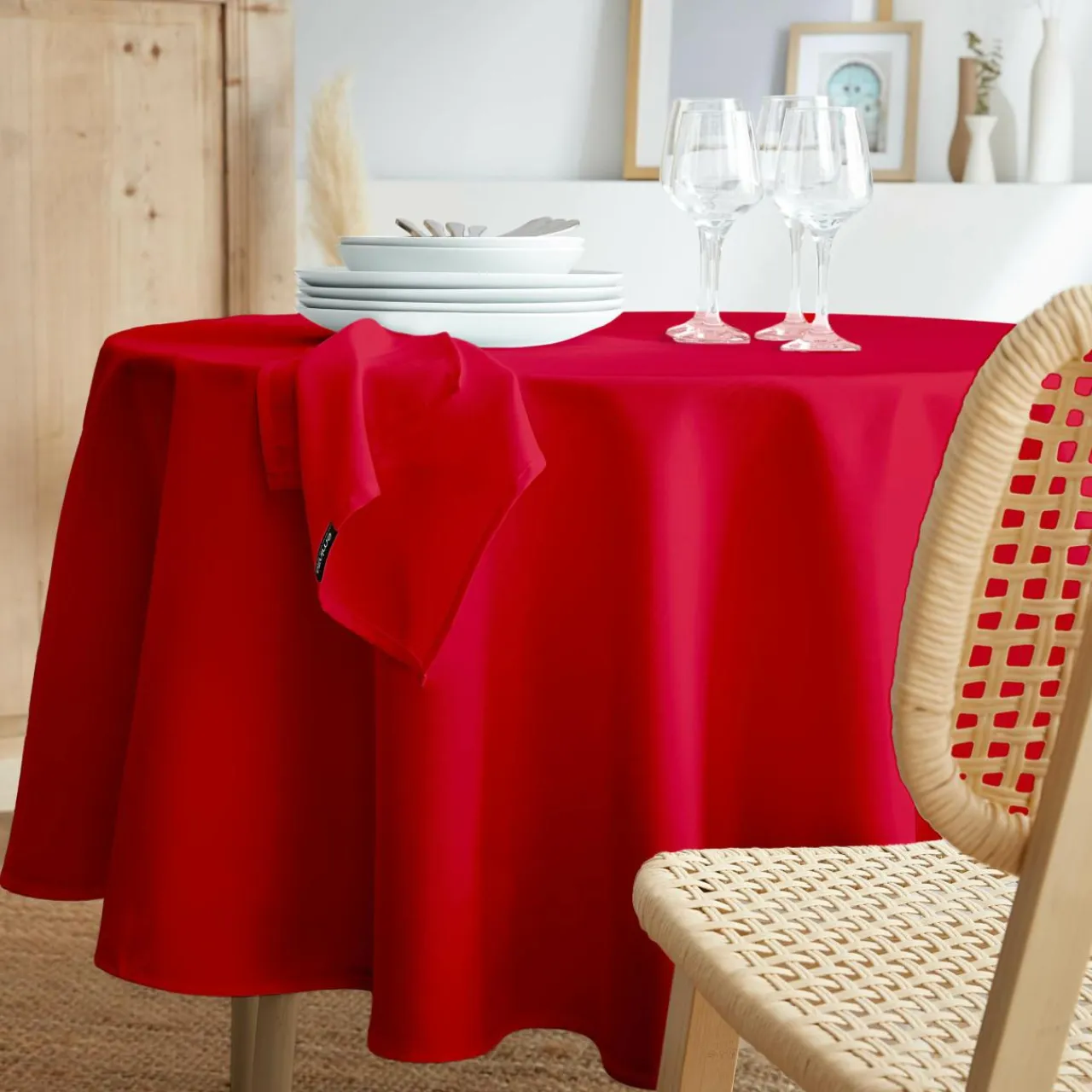 EMINZA Nappe ronde anti tache (180 cm) Elise Rouge Outlet