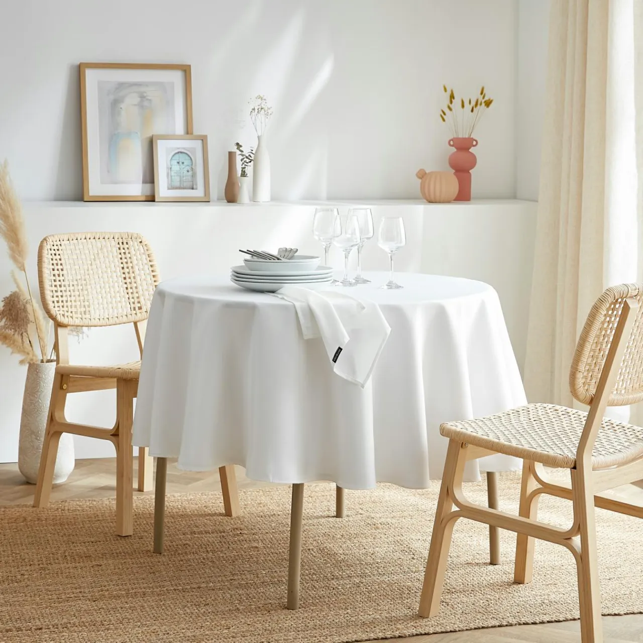 EMINZA Nappe ronde anti tache (180 cm) Elise he Blanc New