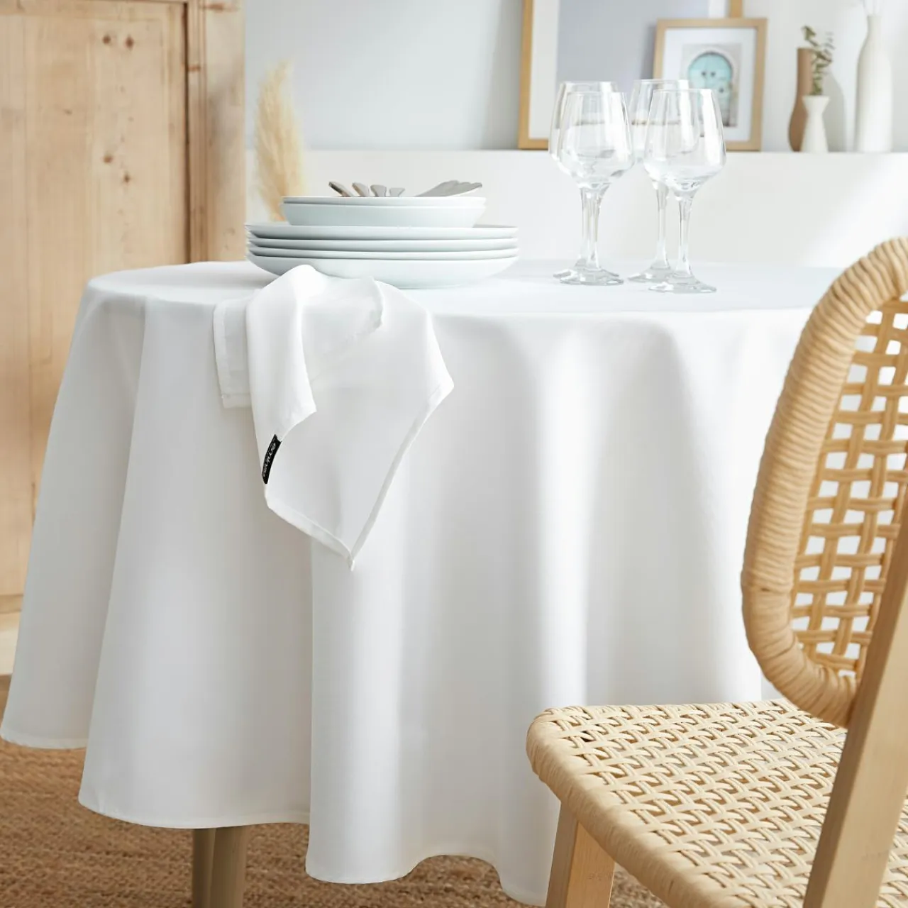 EMINZA Nappe ronde anti tache (180 cm) Elise he Blanc New