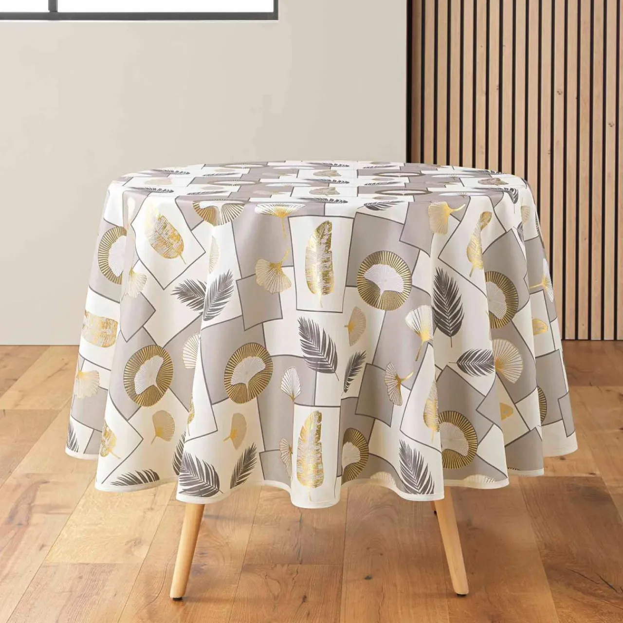 douceur d'intu017drieur Nappe ronde anti tache (180 cm) Natane Beige Discount