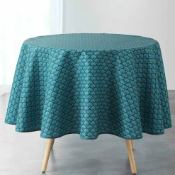 DOUCEUR D'INTERIEUR Nappe ronde anti tache (D180 cm) Artchic e Bleu Outlet
