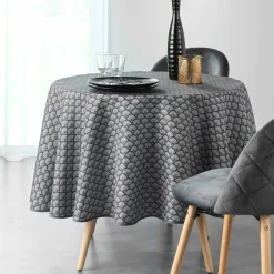 DOUCEUR D'INTERIEUR Nappe ronde anti tache (D180 cm) Artchic Gris Anthracite Discount