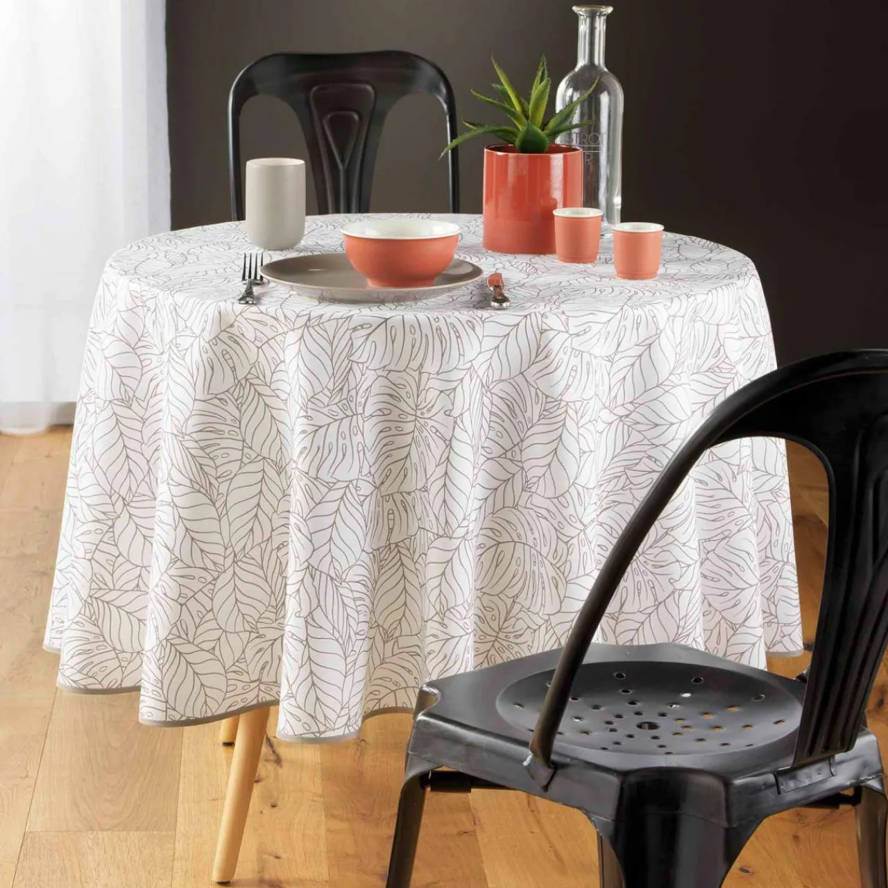 DOUCEUR D'INTERIEUR Nappe ronde anti-taches (D180 cm) Solea he Blanc Hot