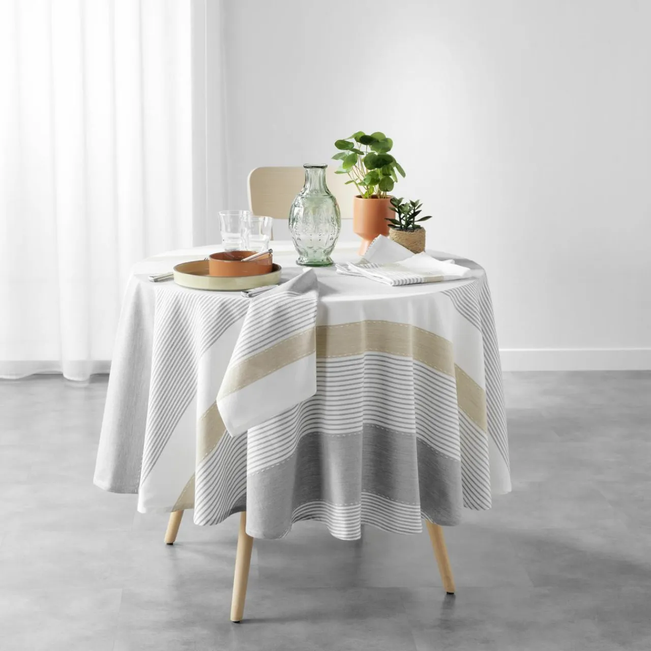 douceur d'intu017drieur Nappe ronde coton tissé (180 cm) Iliade he Blanc Clearance