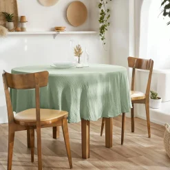 EMINZA Nappe ronde gaze de coton (180 cm) Gaïa eucalyptus Vert Outlet