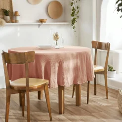 EMINZA Nappe ronde gaze de coton (180 cm) Gaïa Rose pêche Rose clair Online