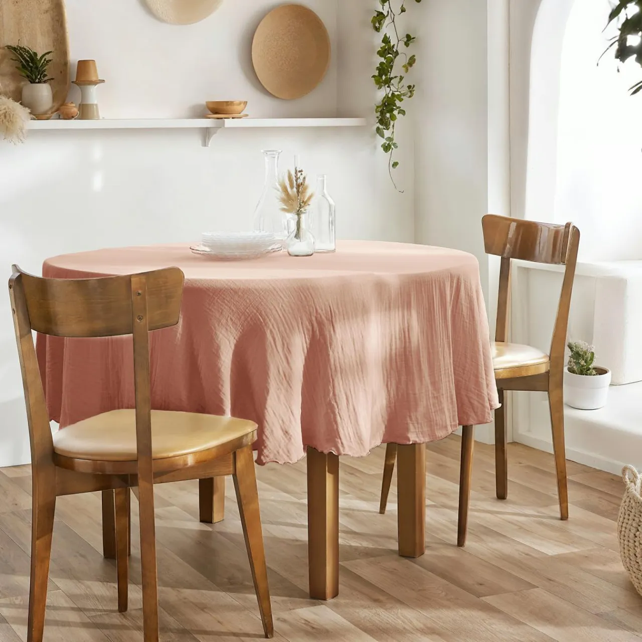 EMINZA Nappe ronde gaze de coton (180 cm) Gaïa Rose pêche Rose clair Online