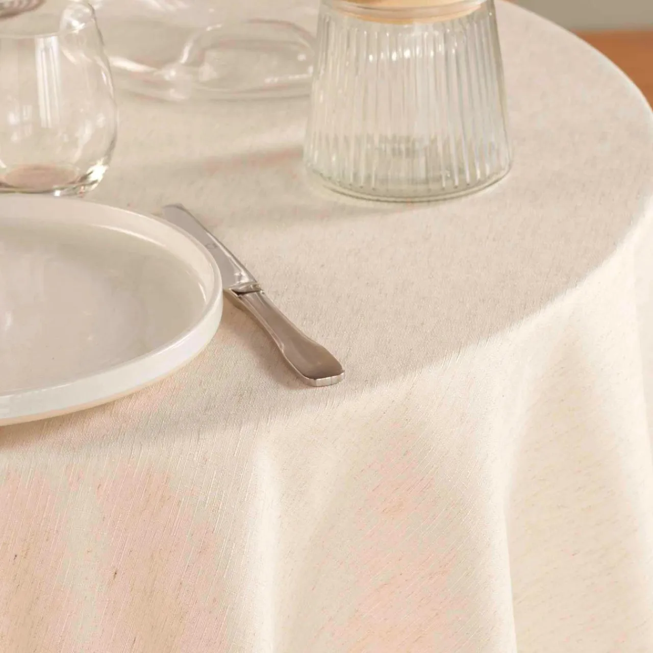 douceur d'intu017drieur Nappe ronde lin (180 cm) Pauline Écru Ecru New