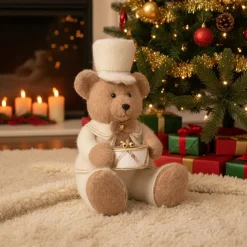 KOOPMAN Ours de Noël assis (H41 cm) Tambour d'or Crème Beige Sale