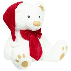JJA Ours en peluche (H100 cm) Jules et nœud velours et rouge Blanc Discount