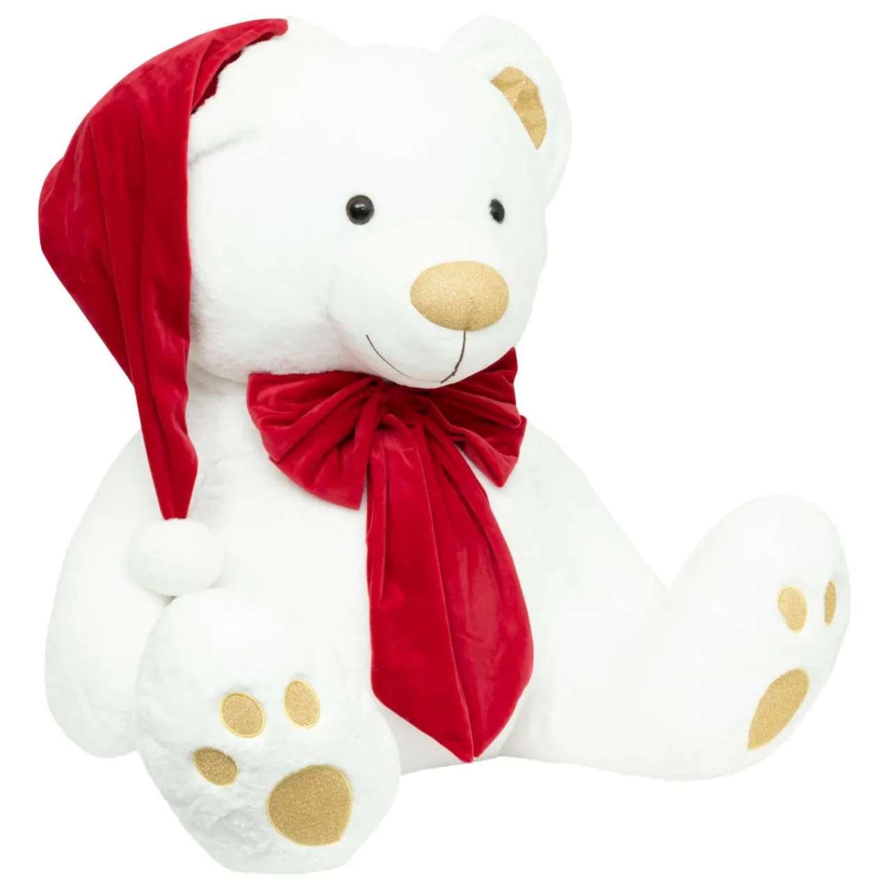 JJA Ours en peluche (H100 cm) Jules et nœud velours et rouge Blanc Discount