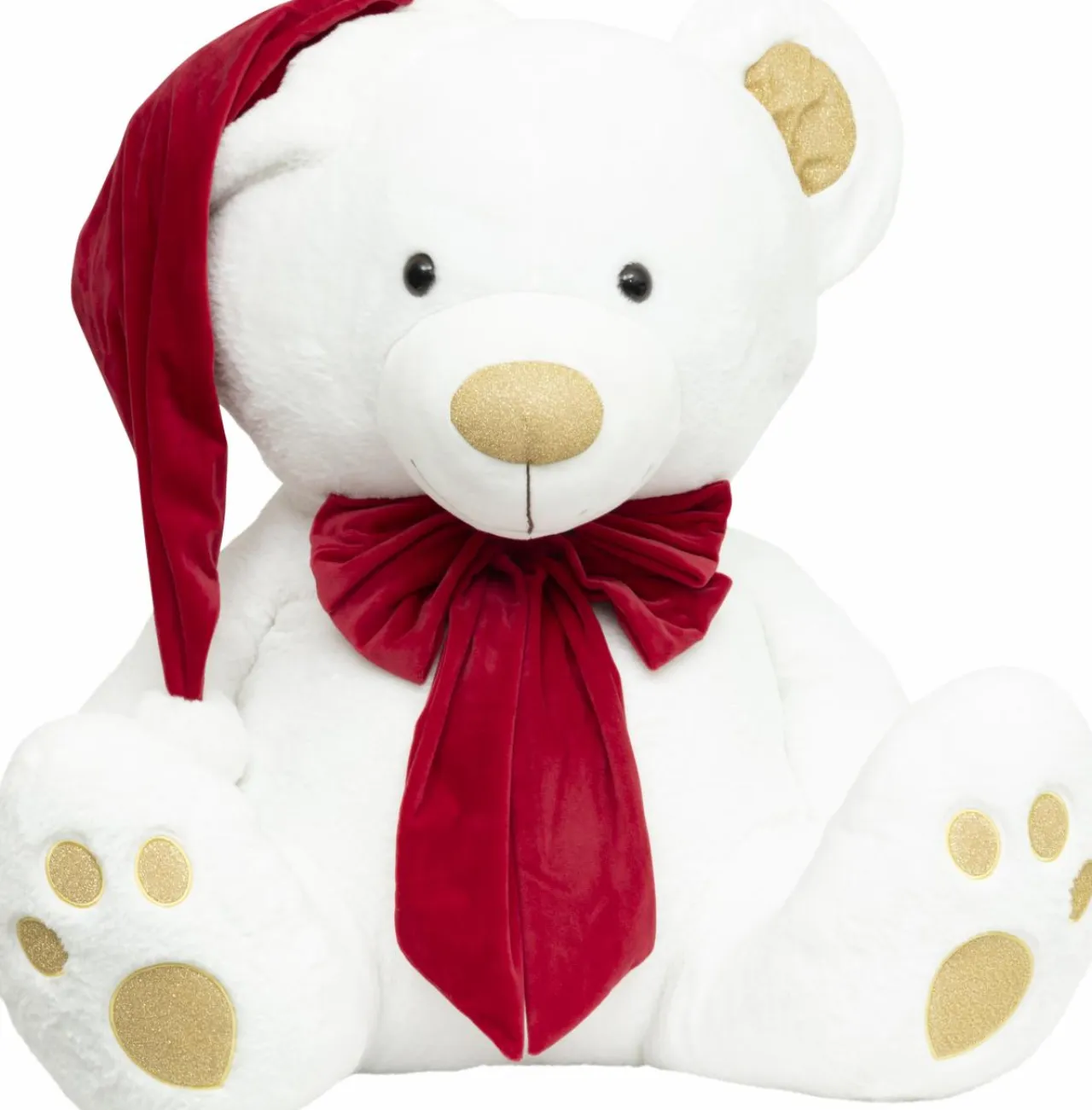 JJA Ours en peluche (H100 cm) Jules et nœud velours et rouge Blanc Discount
