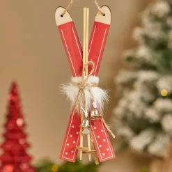 JJA Paire de ski à suspendre en bois (H17 cm) Manigod Rouge Outlet