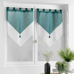 DOUCEUR D'INTERIEUR Paire de voilages à passants (60 x 160 cm) Duetto et Blanc Bleu pétrole New