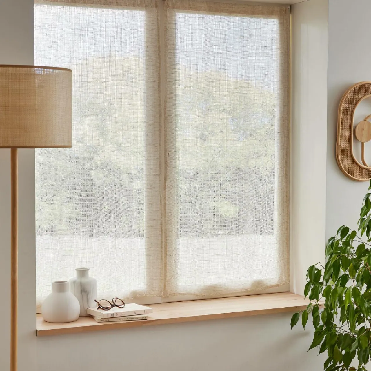 EMINZA Paire de voilages passe-tringle effet lin (60 x 120 cm) Luca Beige New