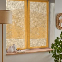 EMINZA Paire de voilages passe-tringle effet lin (60 x 120 cm) Robin Jaune ocre Discount