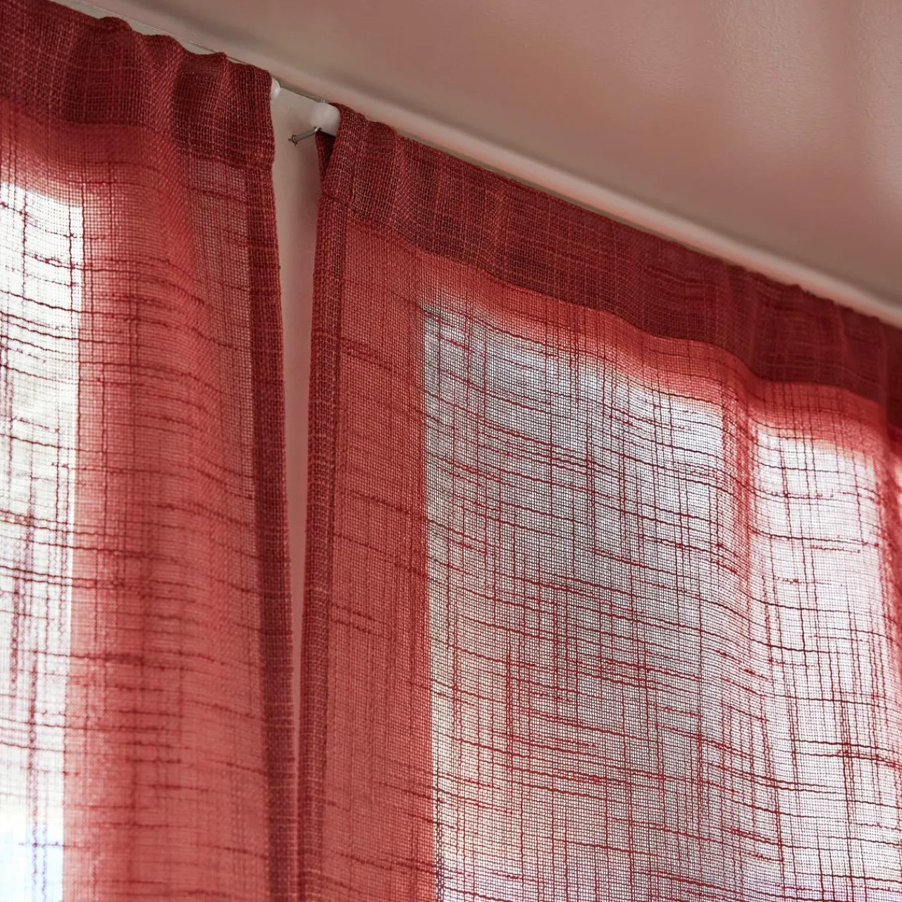 EMINZA Paire de voilages passe-tringle effet lin (60 x 120 cm) Robin Terracotta Outlet