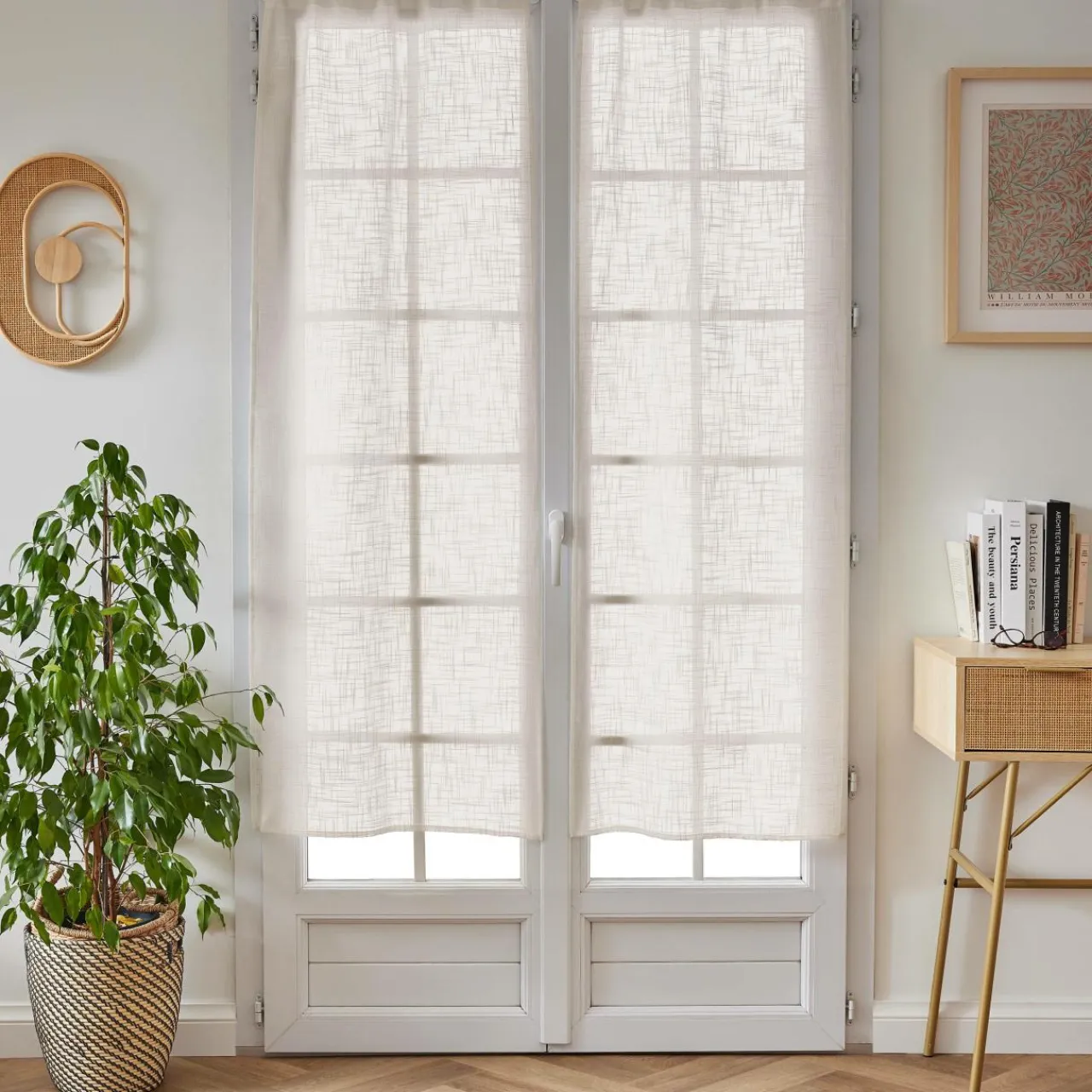EMINZA Paire de voilages passe-tringle effet lin (60 x 160 cm) Robin Beige Best