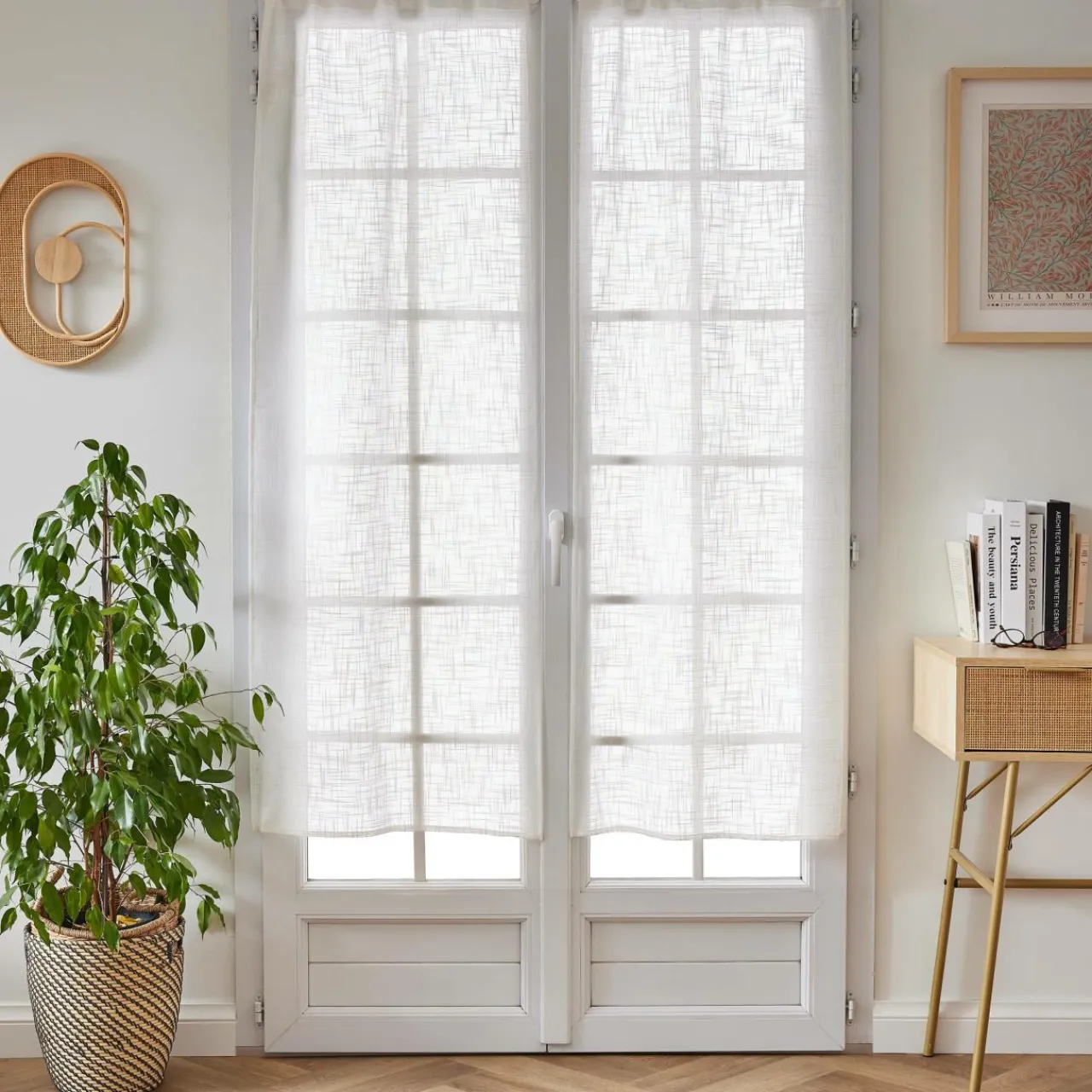 EMINZA Paire de voilages passe-tringle effet lin (60 x 160 cm) Robin Blanc Clearance