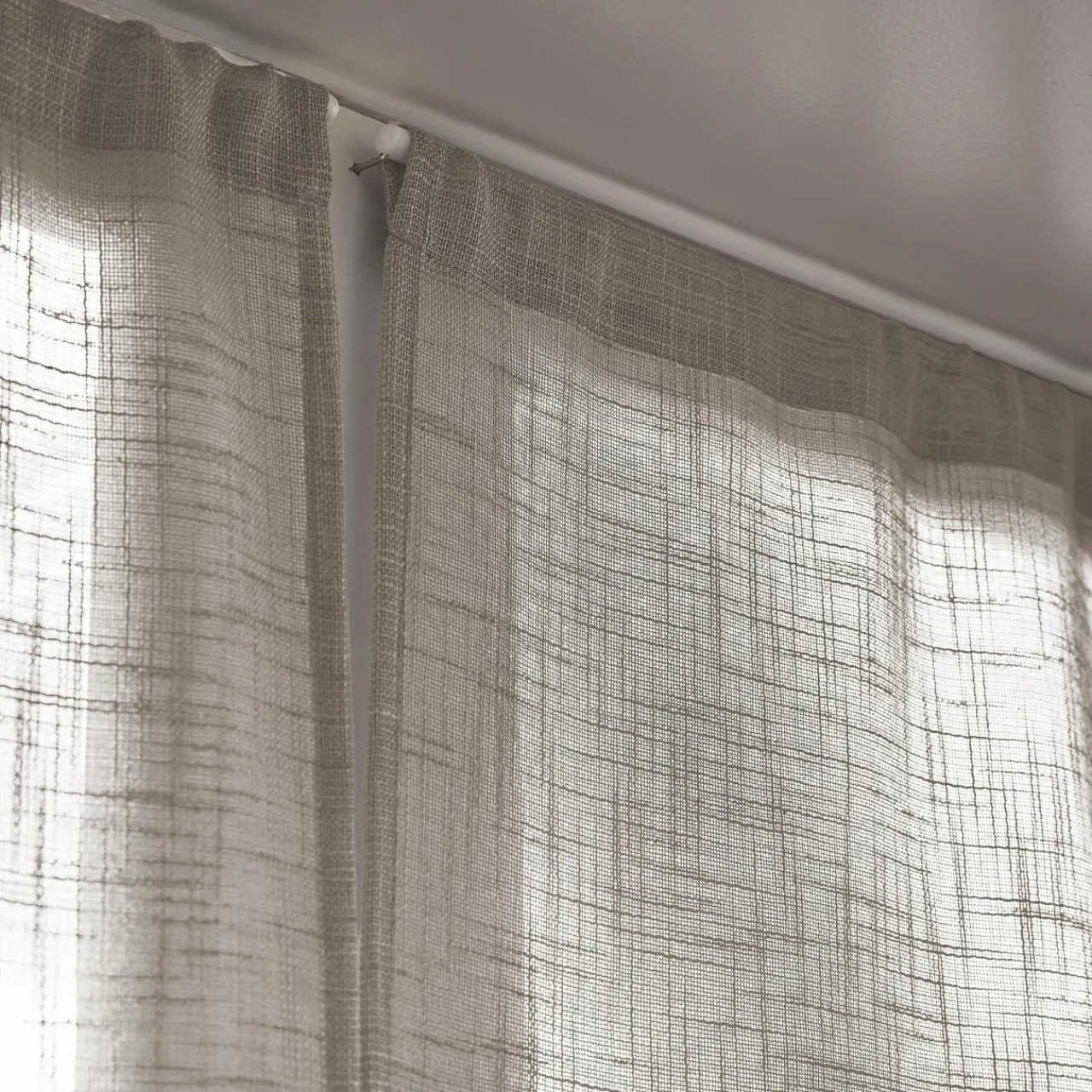 EMINZA Paire de voilages passe-tringle effet lin (60 x 90 cm) Robin Taupe